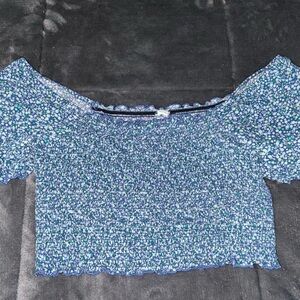 Aerie Blue Floral Smocked Crop Top